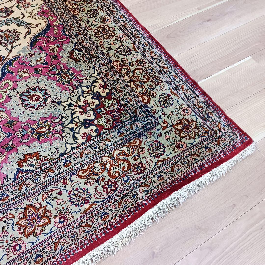 専用Y3182 高級ペルシャ絨毯 大判 シルク100% 手織り 293㎝