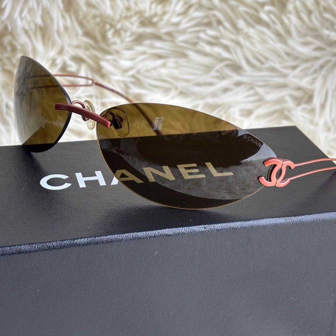 【激レア美品】シャネル　サングラス　リムレス　オーバル　ココマーク　黒系　茶色系