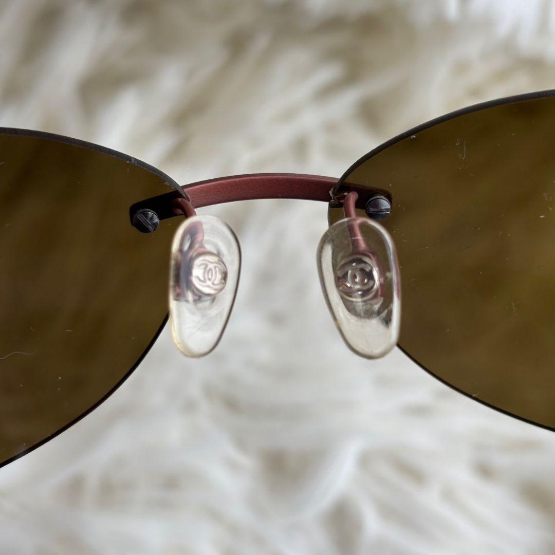 【激レア美品】シャネル　サングラス　リムレス　オーバル　ココマーク　黒系　茶色系