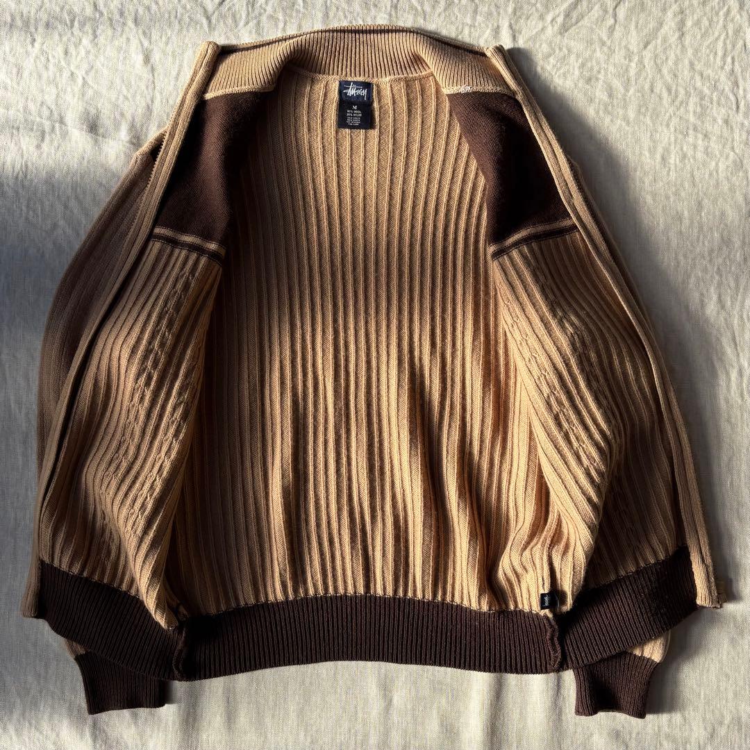 【希少】OLD STUSSY バイカラー ジップニット ブラウン ベージュ M
