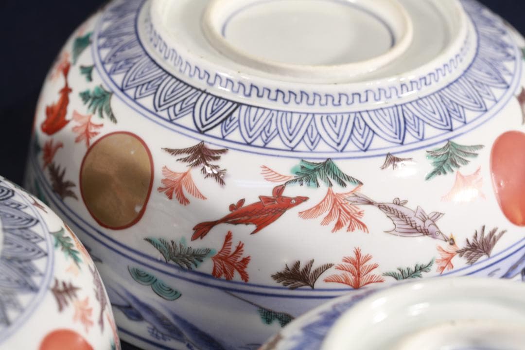 039 古伊万里　豪華　金襴手　3つ丼　江戸時代　無傷美品