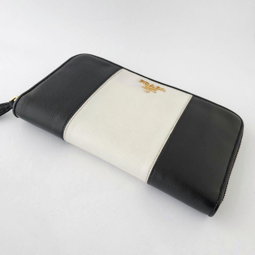 PRADA　長財布　バイカラー　ラウンドファスナー　ホワイト×ブラック　プラダ