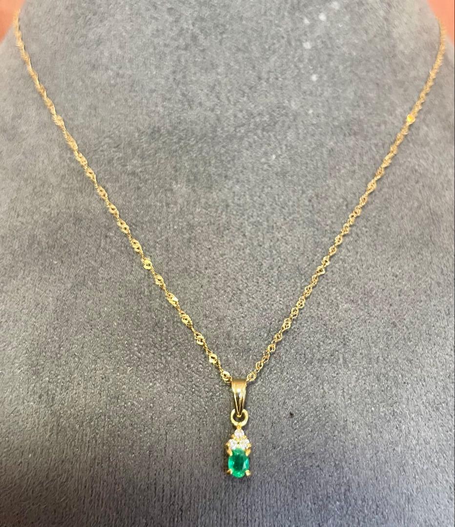 K18金 エメラルド ダイヤモンド ペンダントトップ