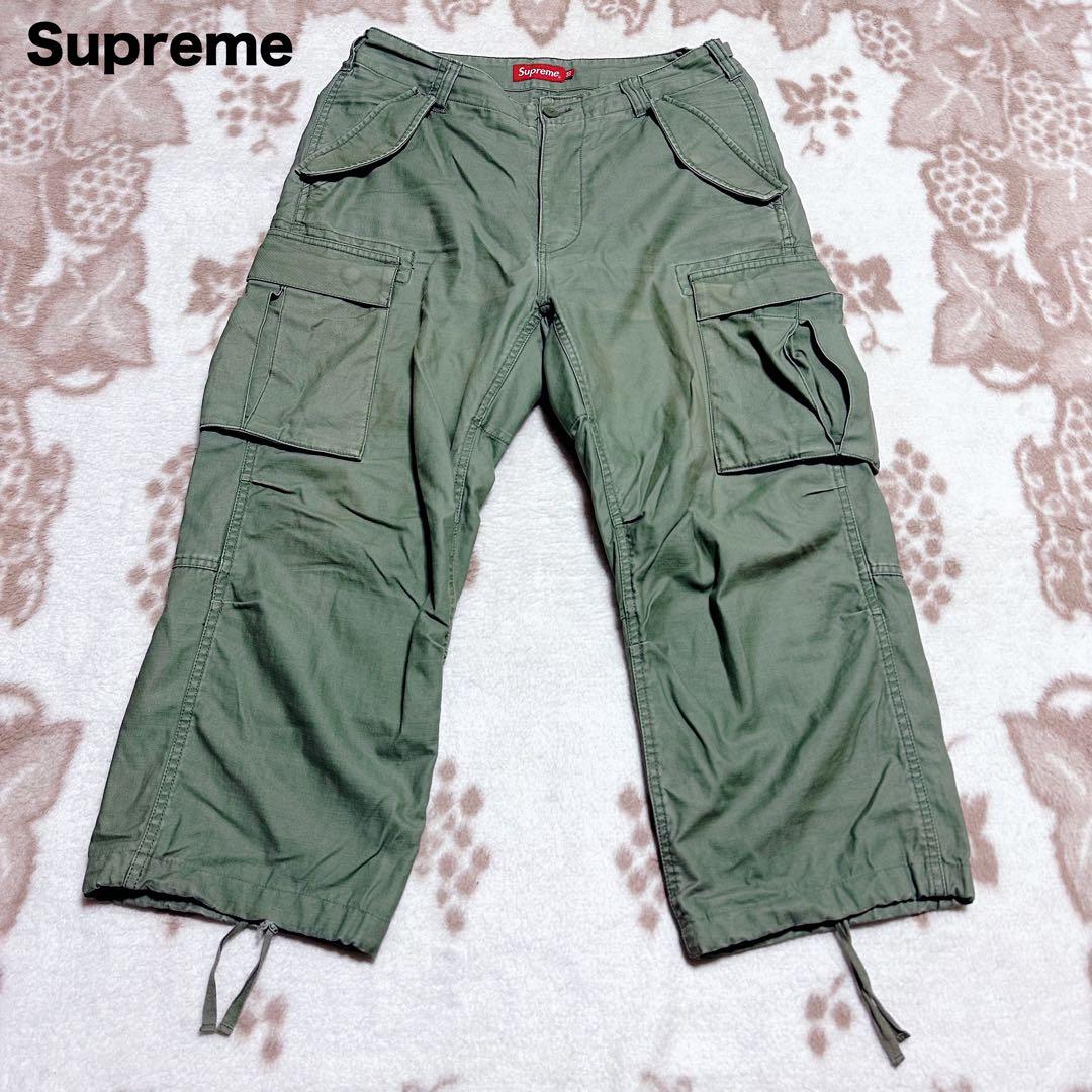 シュプリーム カーゴパンツ カーキ オリーブ ドローコード ベルト ミリタリー