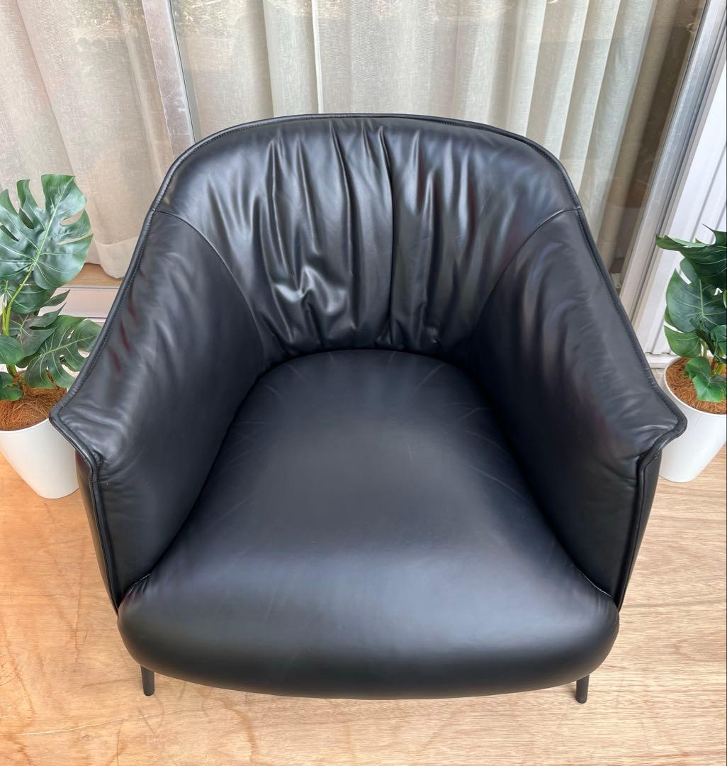 モダンスタイル　ラウンジチェア　② 本革張り　ミッドセンチュリー　シングルソファ