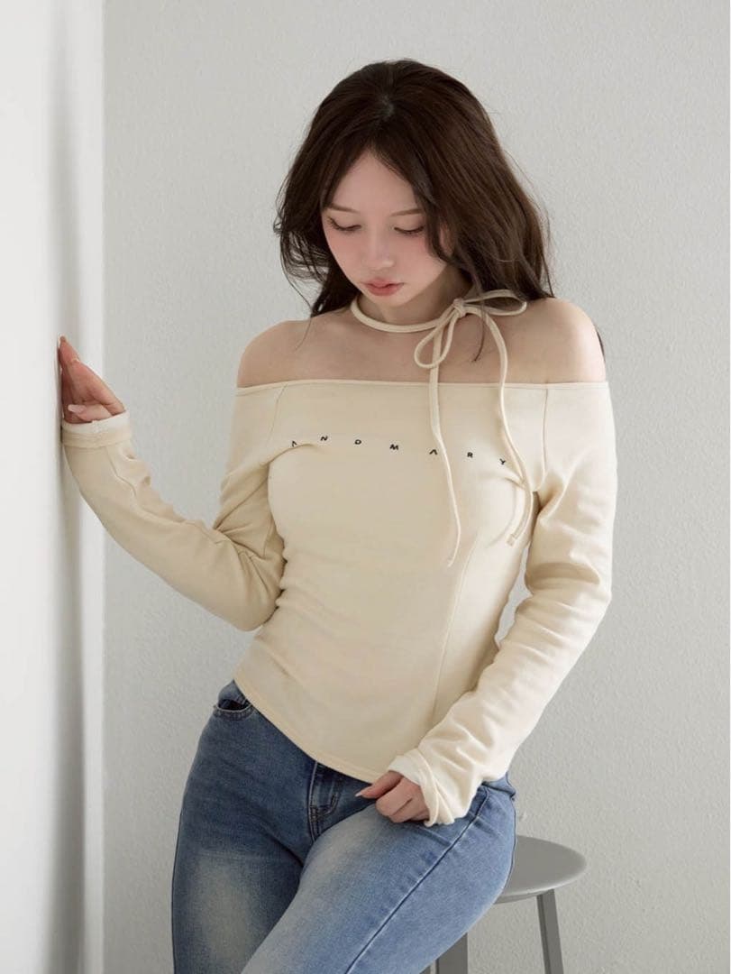 【ANDMARY】Mary logo choker tops ivory