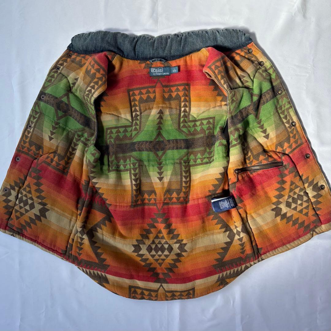 Ralph Lauren 中綿ベスト ネイティブ柄 デニム レザー切り替え