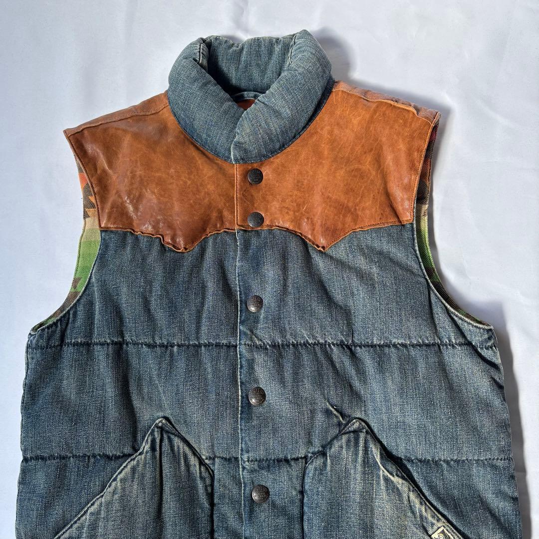 Ralph Lauren 中綿ベスト ネイティブ柄 デニム レザー切り替え