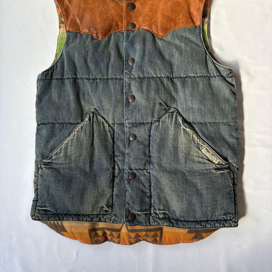 Ralph Lauren 中綿ベスト ネイティブ柄 デニム レザー切り替え