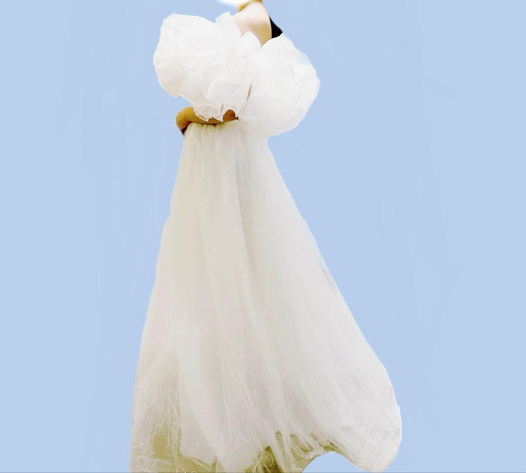 2wayフリルオフショルダーウェディングドレス