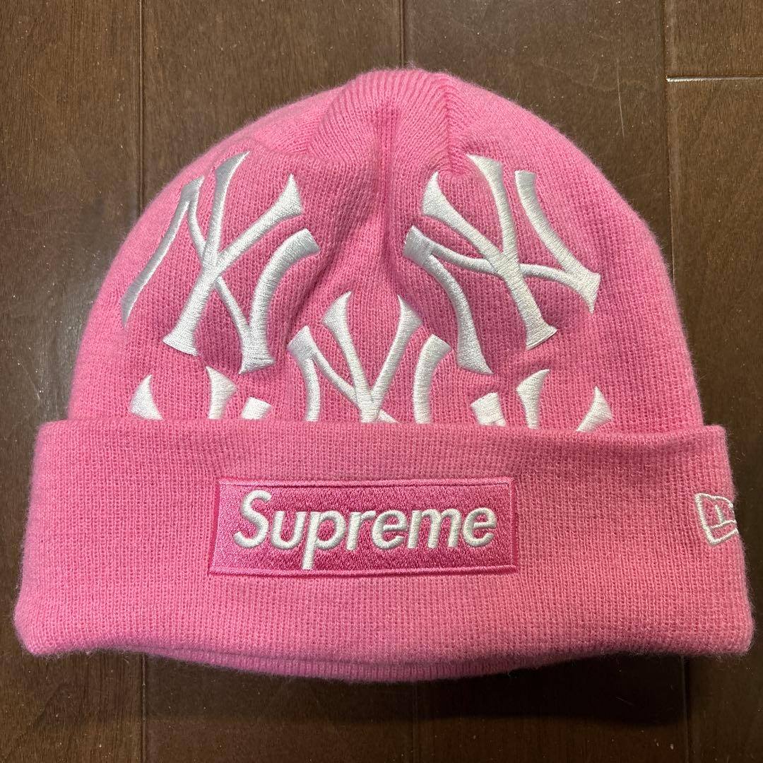 Supreme ニット帽 ピンク NYロゴ