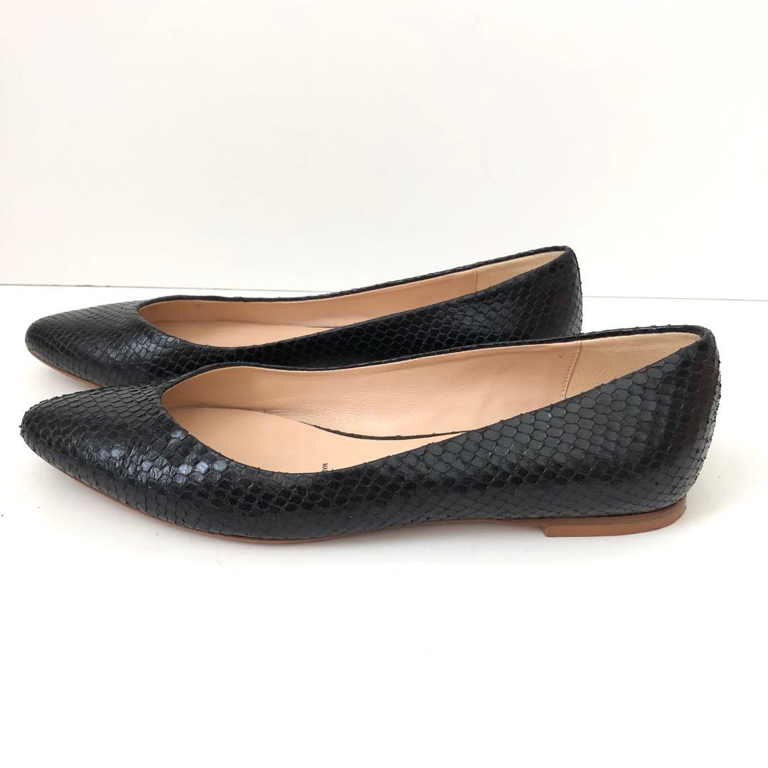 FABIO RUSCONI ★ポインテッドフラットパンプス　型押しブラック　37