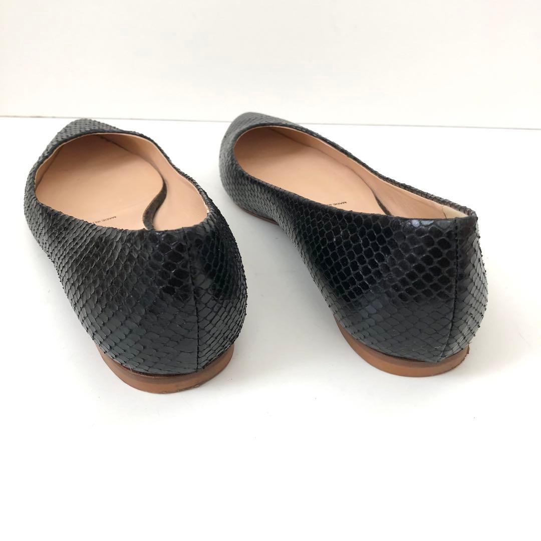 FABIO RUSCONI ★ポインテッドフラットパンプス　型押しブラック　37