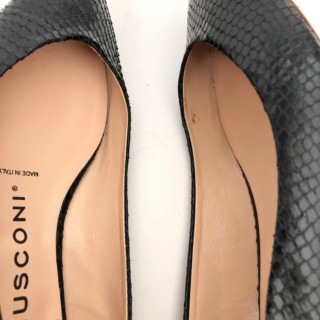 FABIO RUSCONI ★ポインテッドフラットパンプス　型押しブラック　37