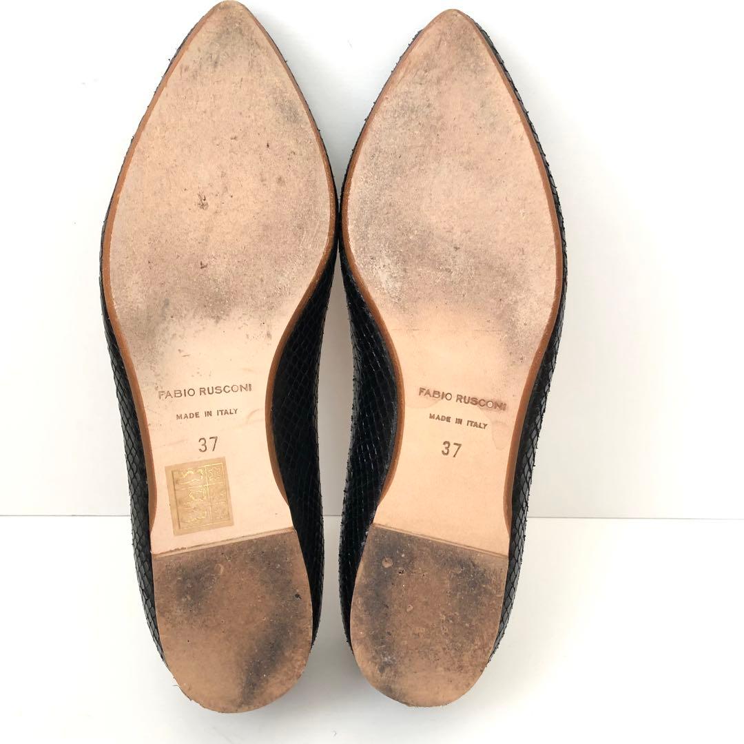 FABIO RUSCONI ★ポインテッドフラットパンプス　型押しブラック　37