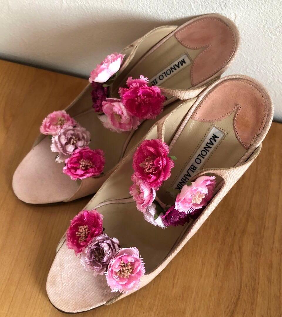 MANOLO BLAHNIK マノロブラニク　ピンク　薔薇　37 ヴィンテージ