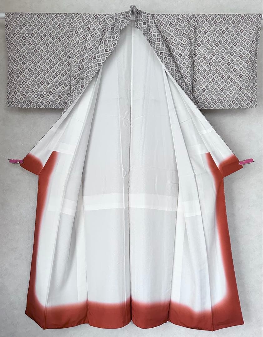 a07 未使用 花模様 正絹 小紋 裄 64.5