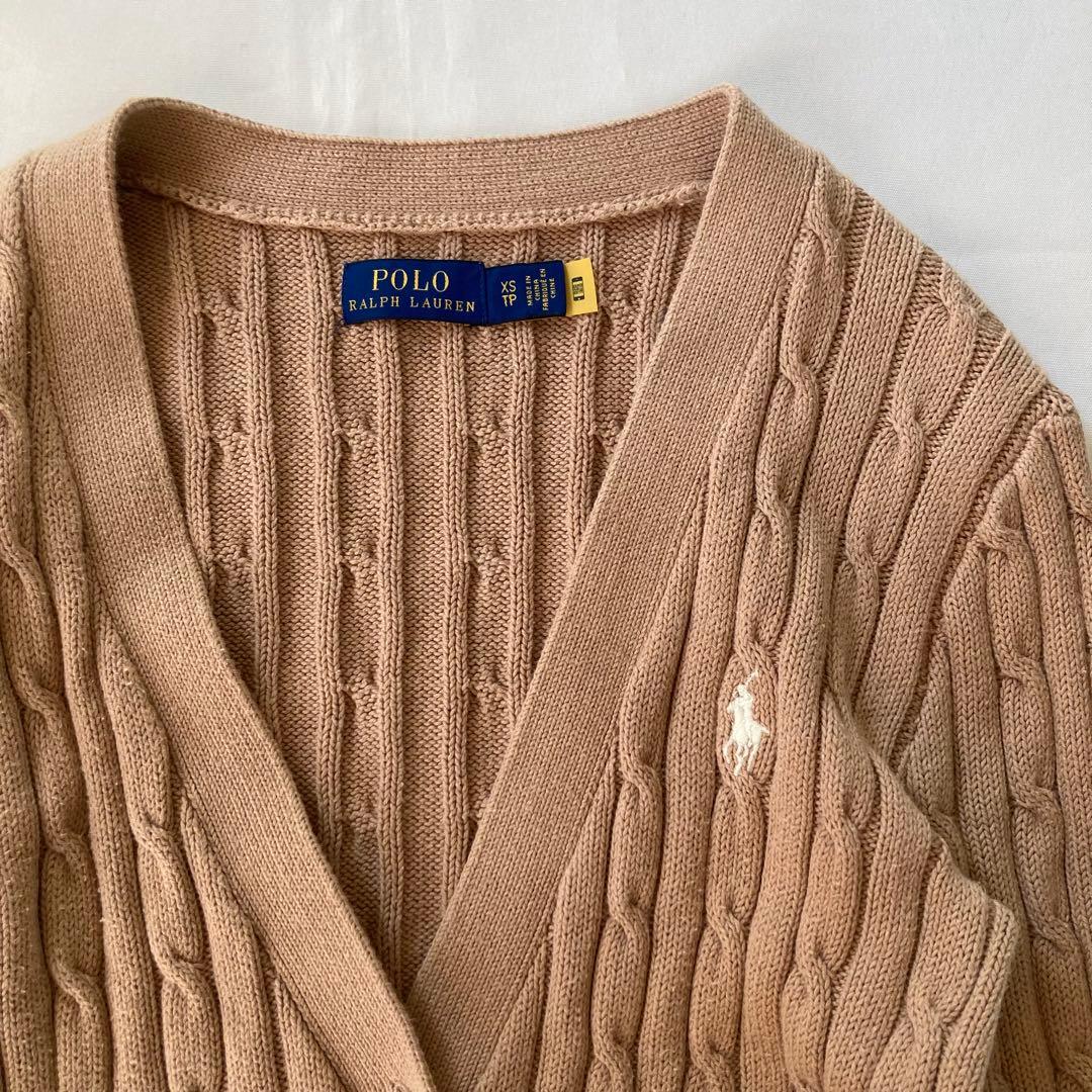 ラルフローレン ケーブルニットカーディガン ポニー刺繍 キャメル
