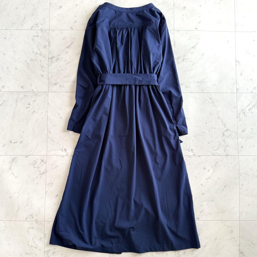 美品 スローブイエナ キーネック ノーカラー シャツギャザーワンピース◆ネイビー