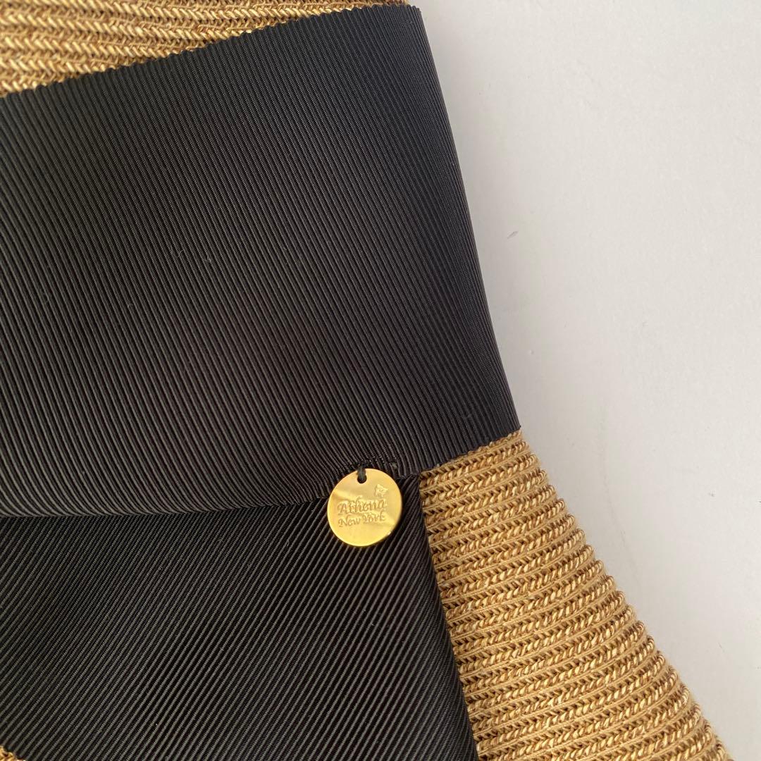 未使用 Athena New York リサコ 帽子 黒 リボン アジャスター