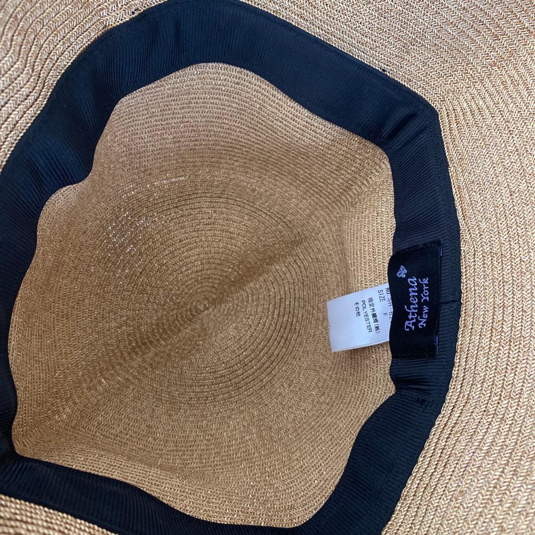 未使用 Athena New York リサコ 帽子 黒 リボン アジャスター
