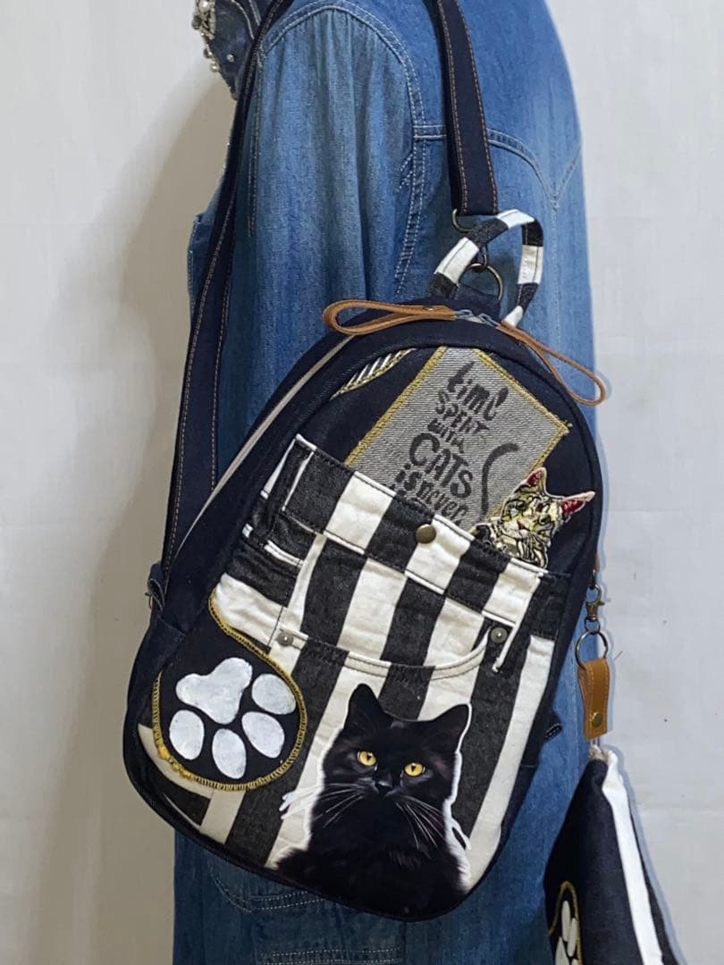 しいねちゃんページ　黒ネコ☆リュック対応☆ワンショルダーバッグ