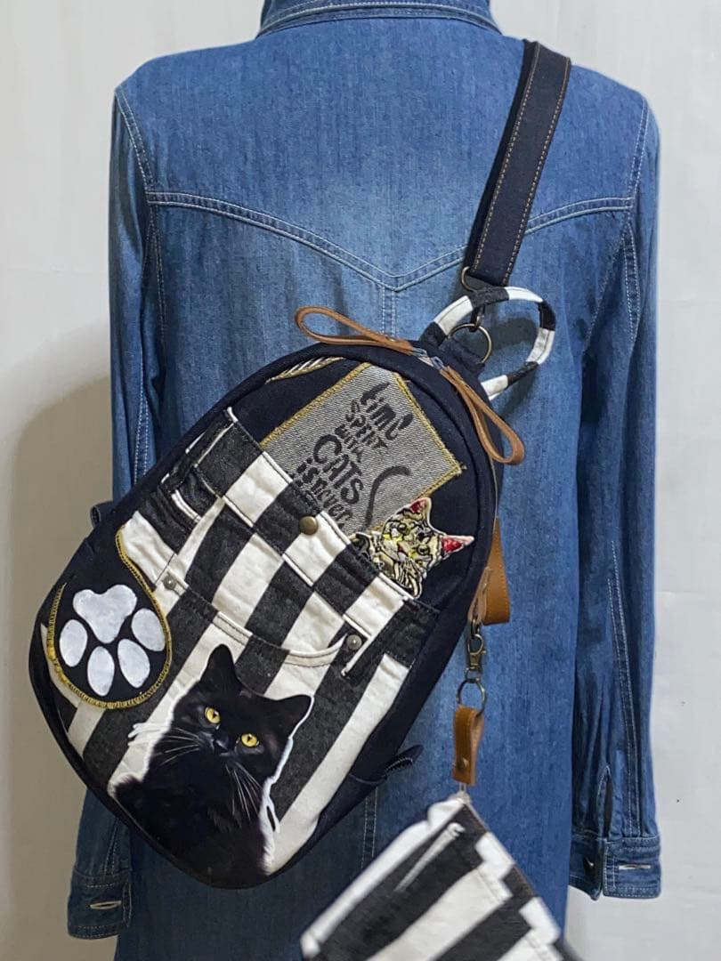 しいねちゃんページ　黒ネコ☆リュック対応☆ワンショルダーバッグ