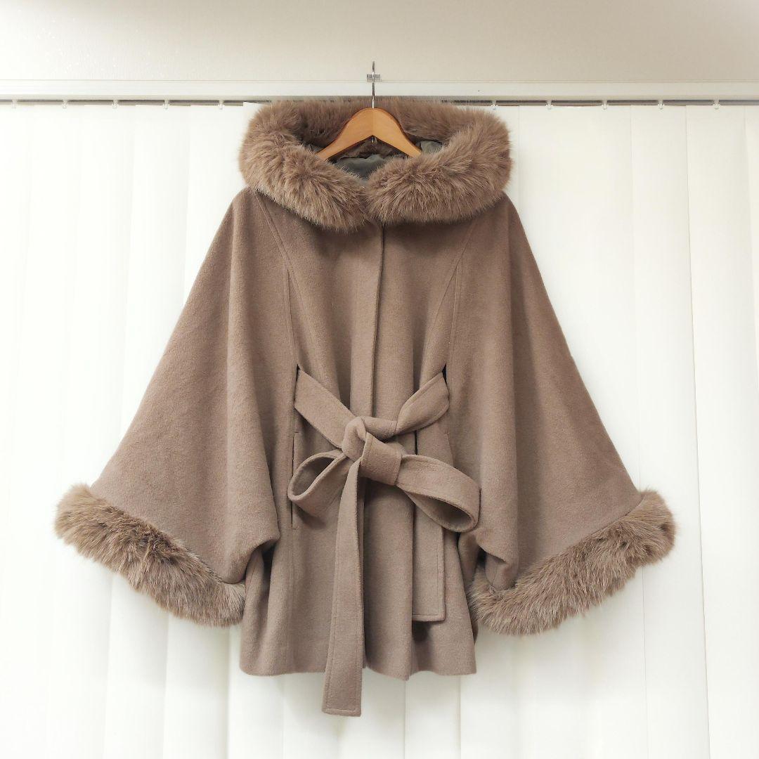 ねこね様 美品 rienda ウールMIXフードポンチョコート リエンダ ファー