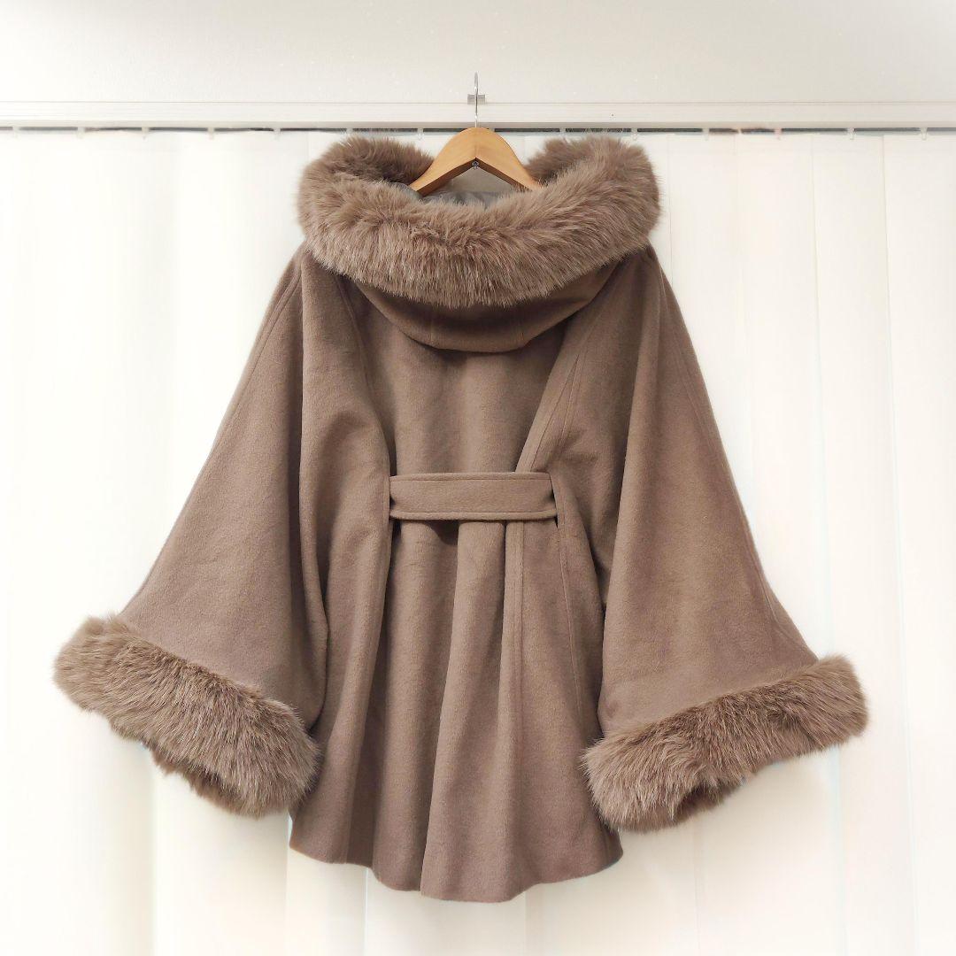 ねこね様 美品 rienda ウールMIXフードポンチョコート リエンダ ファー