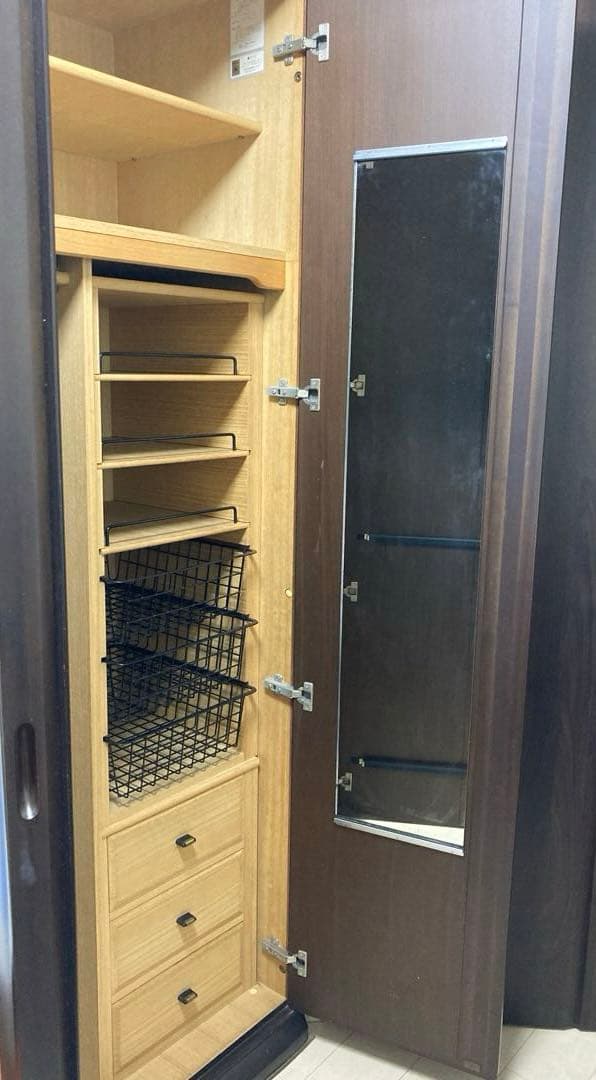 天然木クローゼット　洋ダンス　ミラー付き　収納ダンス　婚礼家具　洋服ダンス