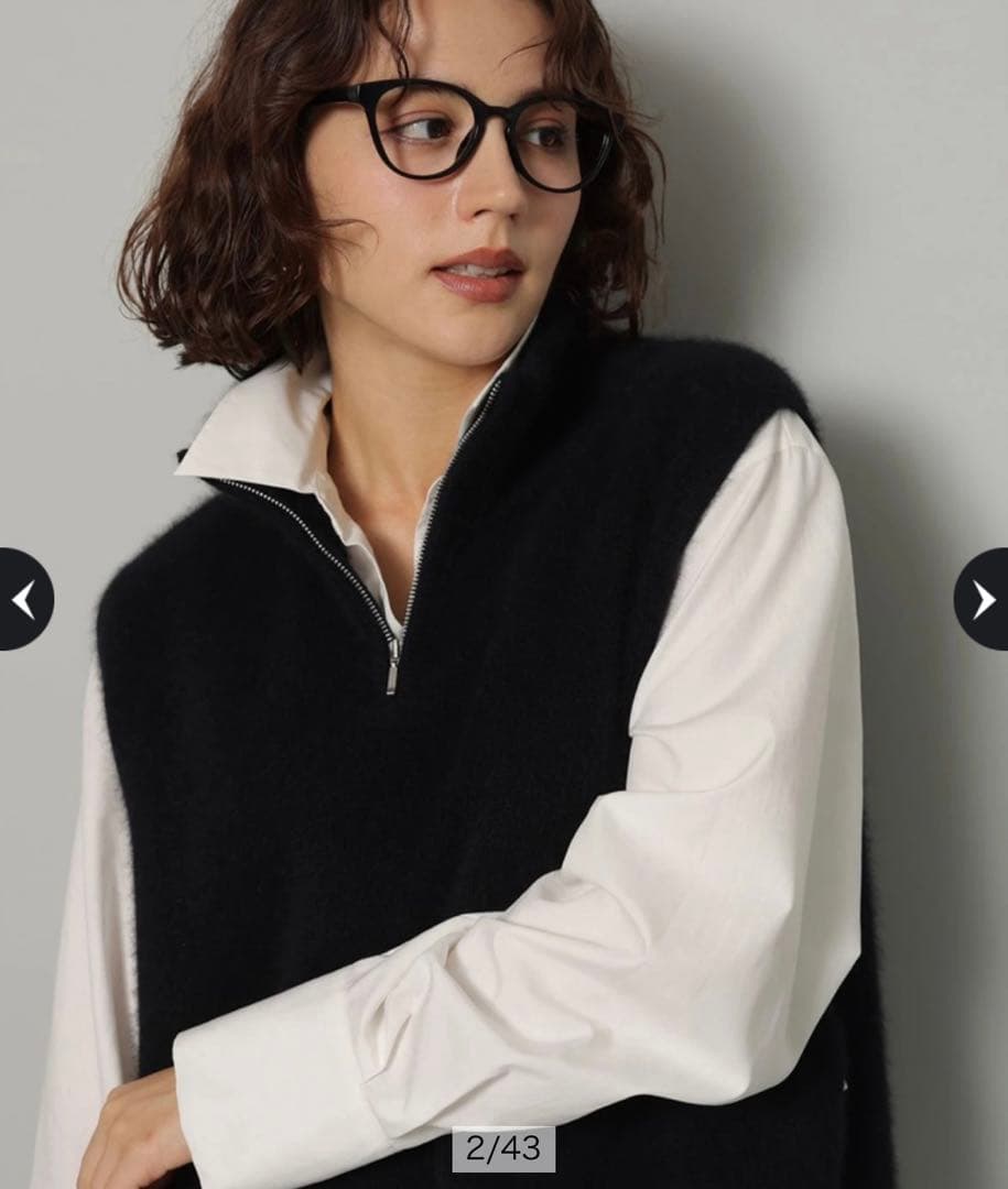 Arpege story ハーフジップFURベスト　黒