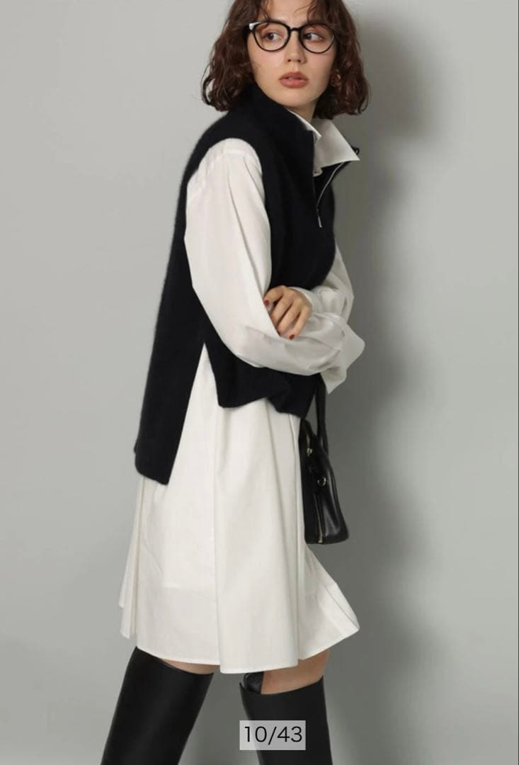 Arpege story ハーフジップFURベスト　黒