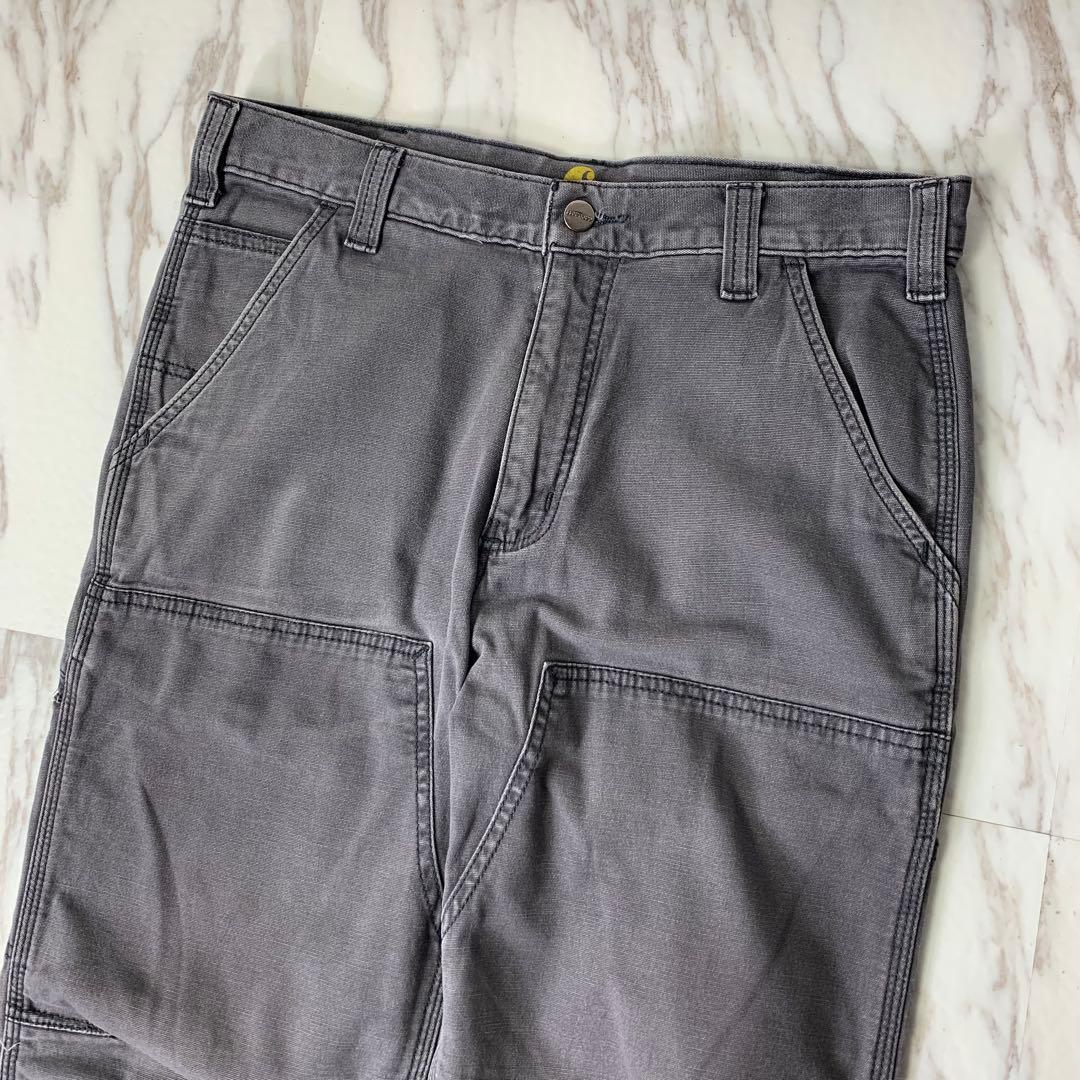 カーハート ダブルニー ワークパンツ リラックスフィット グレー ロゴパッチ