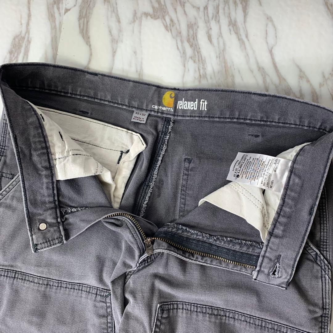 カーハート ダブルニー ワークパンツ リラックスフィット グレー ロゴパッチ
