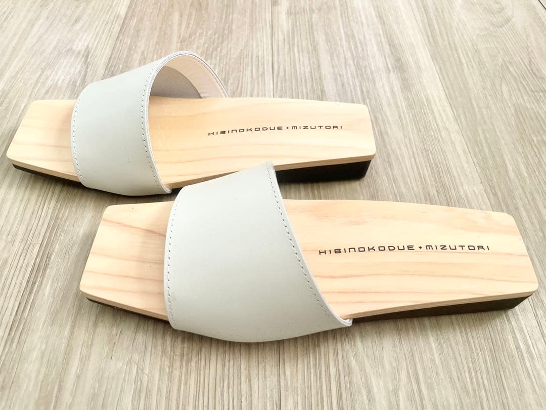 水鳥 mizutori 下駄 ひのきのはきもの 本革 白 Mサイズ