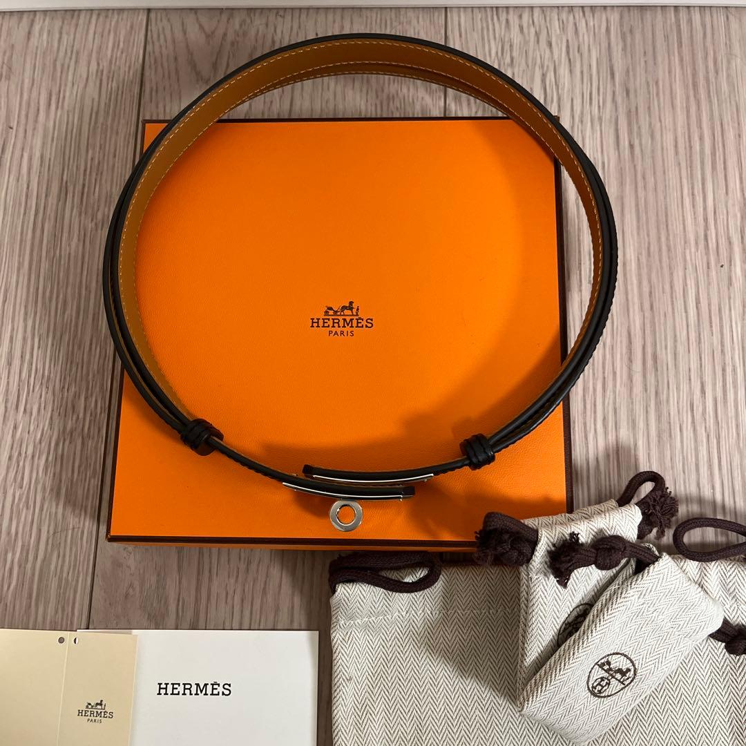 エルメス　HERMES ケリーベルト　ブラック×シルバー