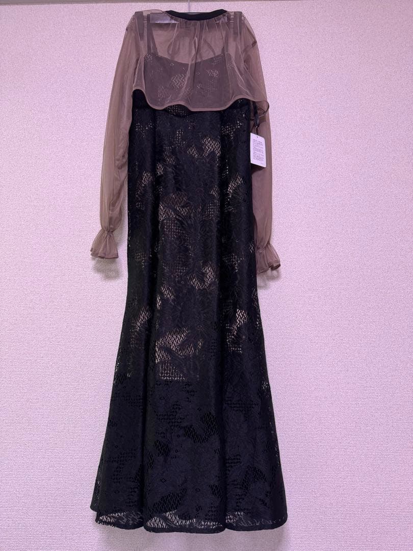 3wayシフォンボレロ&レースキャミドレス　ブラックブラウン　Ssize 華やか