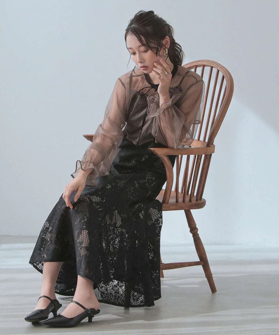 3wayシフォンボレロ&レースキャミドレス　ブラックブラウン　Ssize 華やか