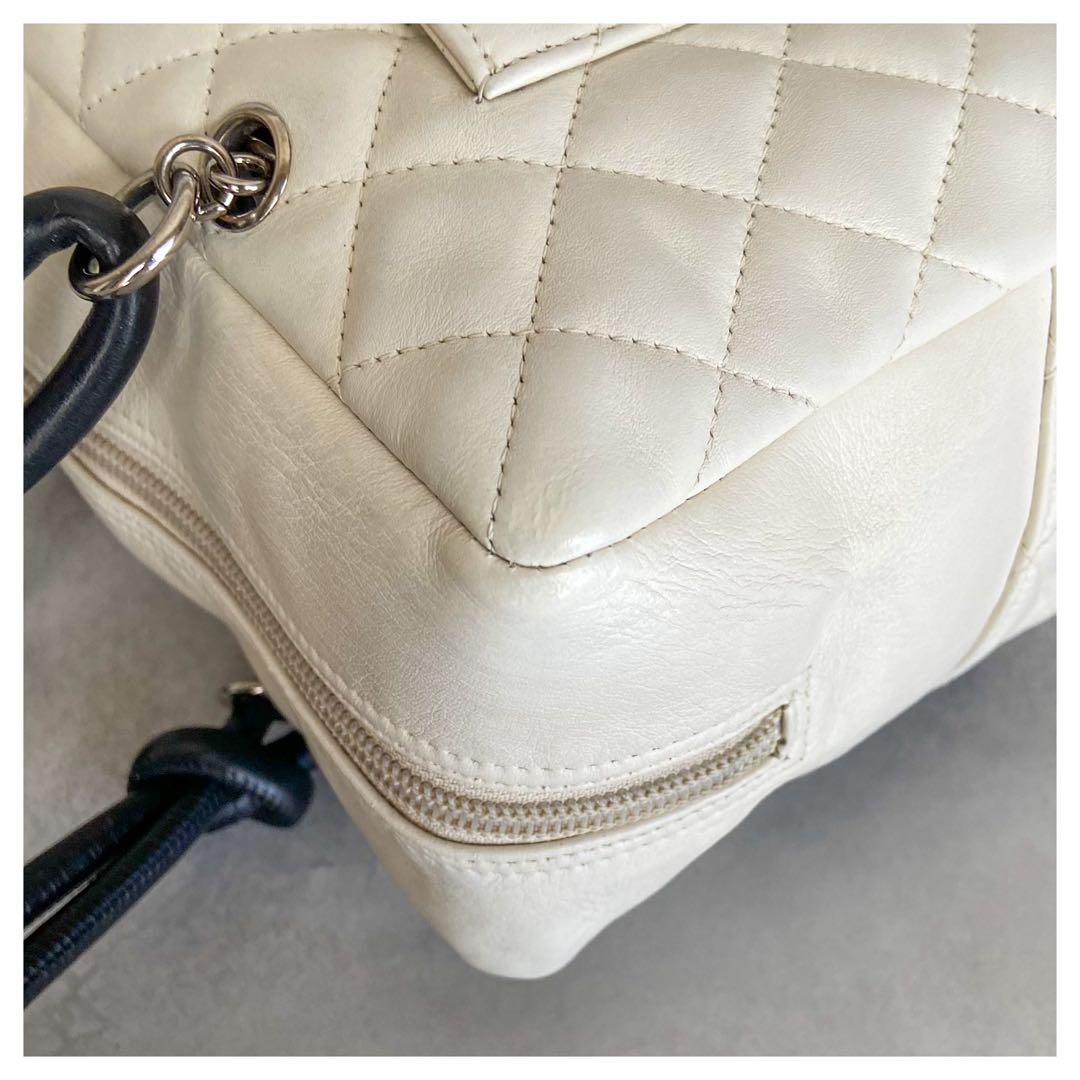 シャネル カンボンライン ラムスキン ショルダーバッグ ホワイト シルバー金具