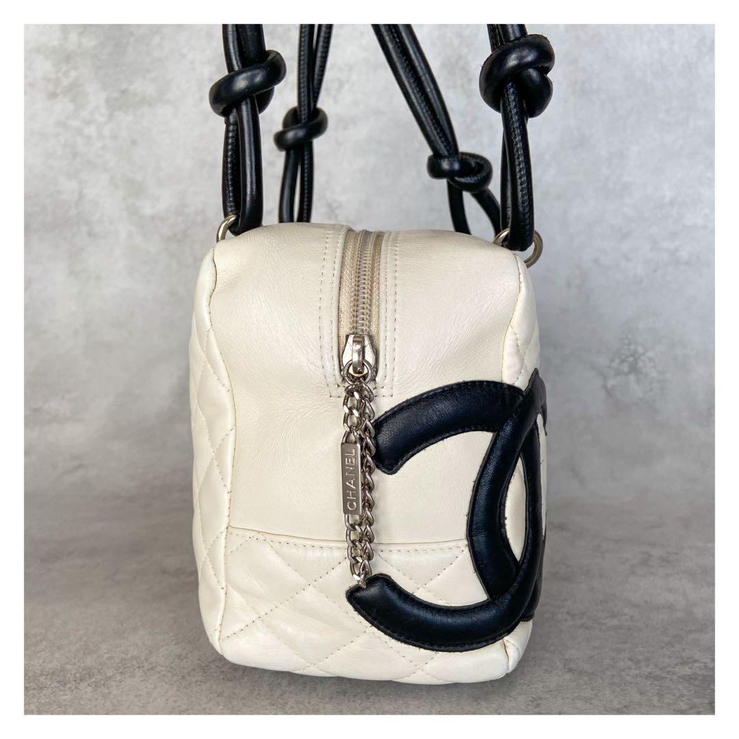 シャネル カンボンライン ラムスキン ショルダーバッグ ホワイト シルバー金具