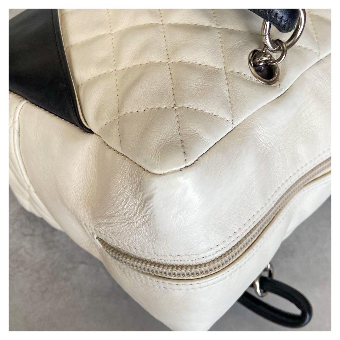 シャネル カンボンライン ラムスキン ショルダーバッグ ホワイト シルバー金具