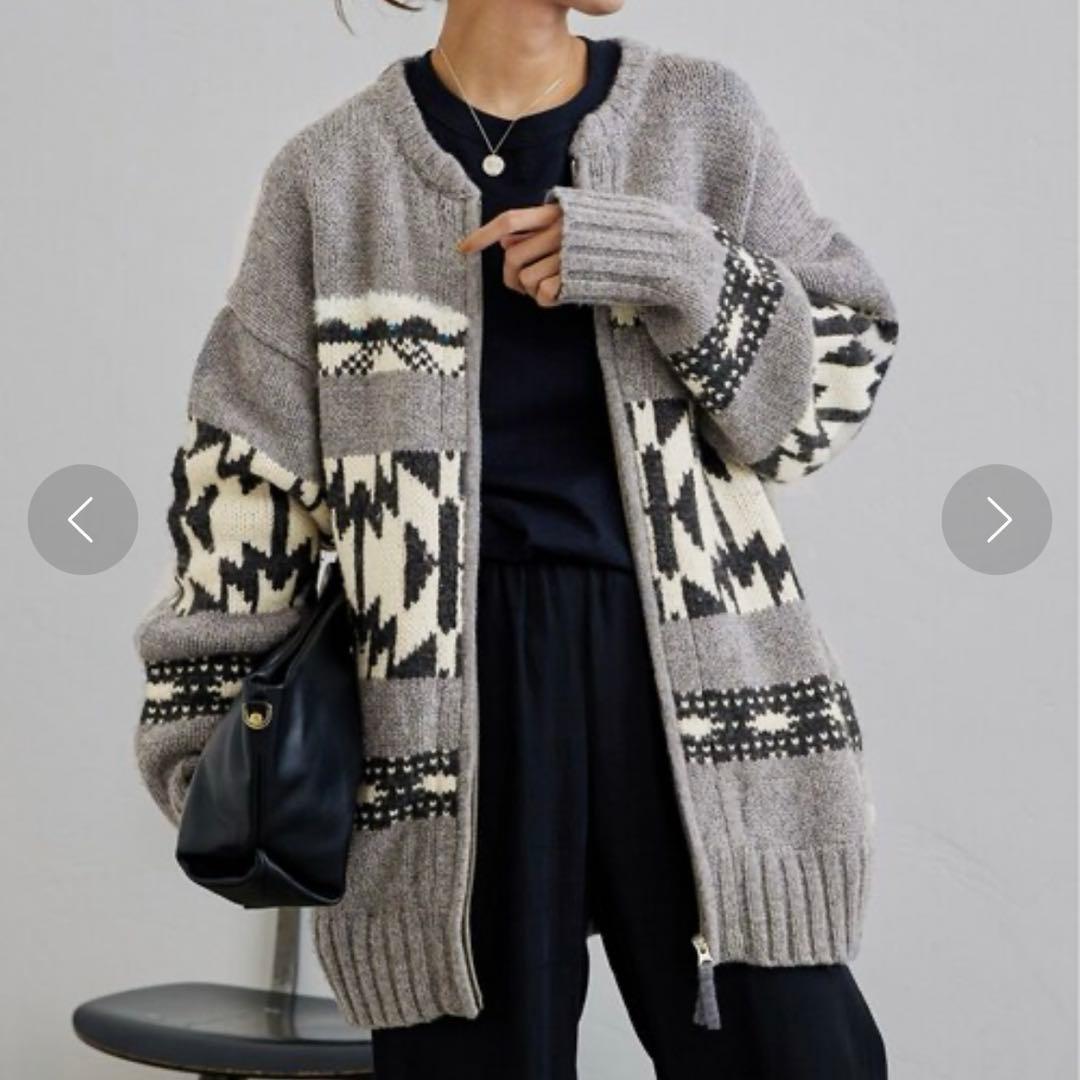 美品✨ フレームワーク ジャガードZIPカーディガン グレー カウチン オルテガ