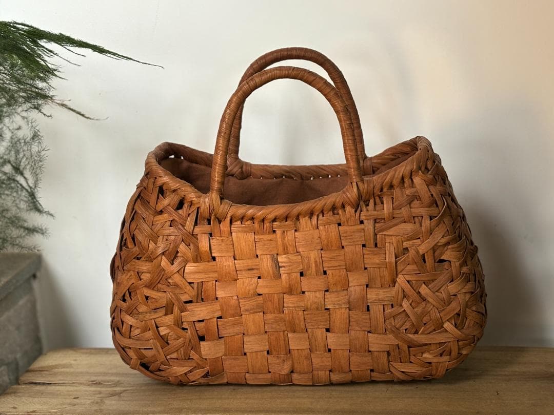 山葡萄 かご 市松編み 乱れ編み 職人手編み 籠 手提げ 内布あり
