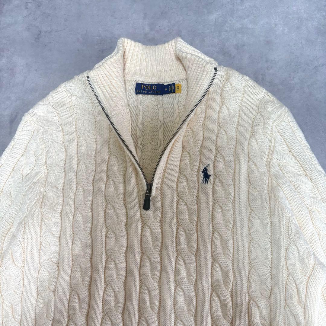 POLO RALPH LAUREN ハーフジップ ケーブルニット コットン M