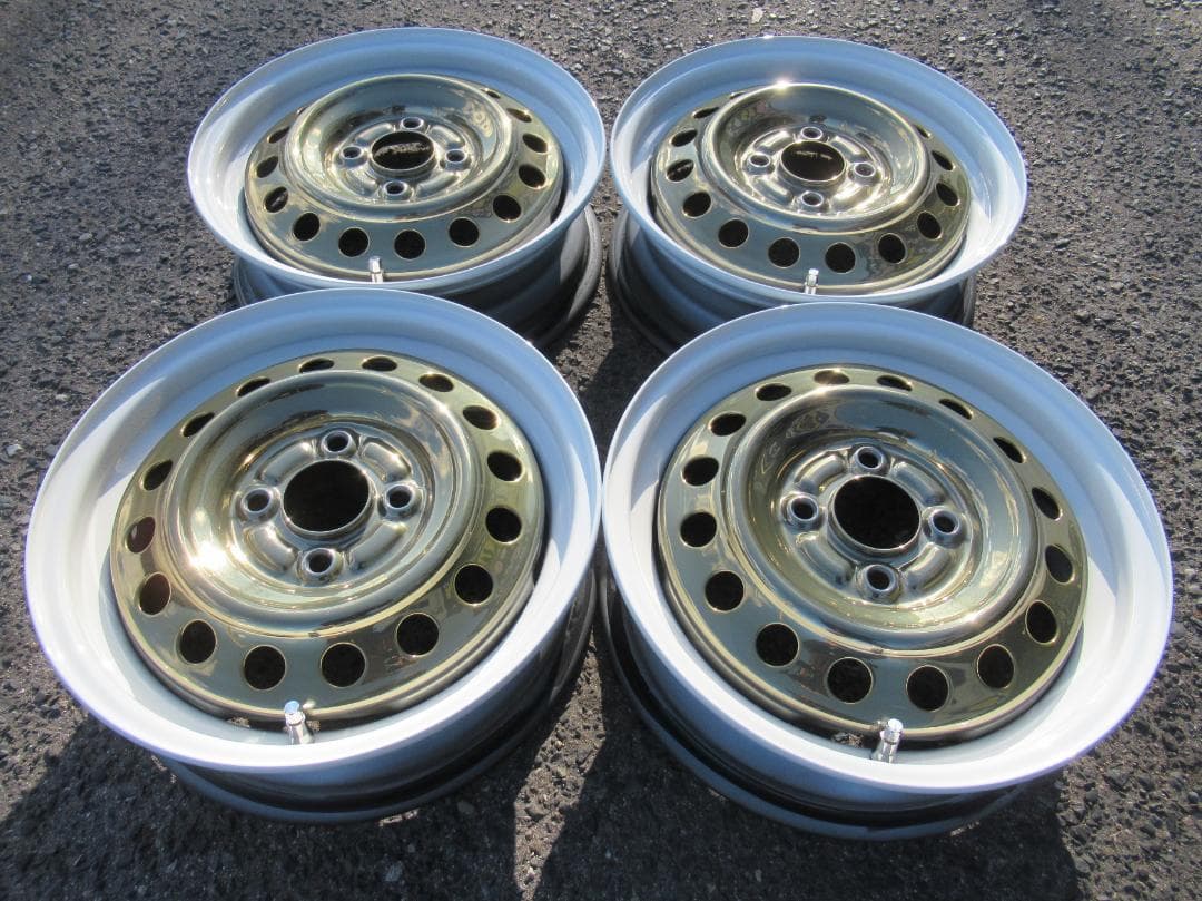 ほんざん☆オーダー塗装　金メッキXホワイトリム　スバル純正　14インチ☆