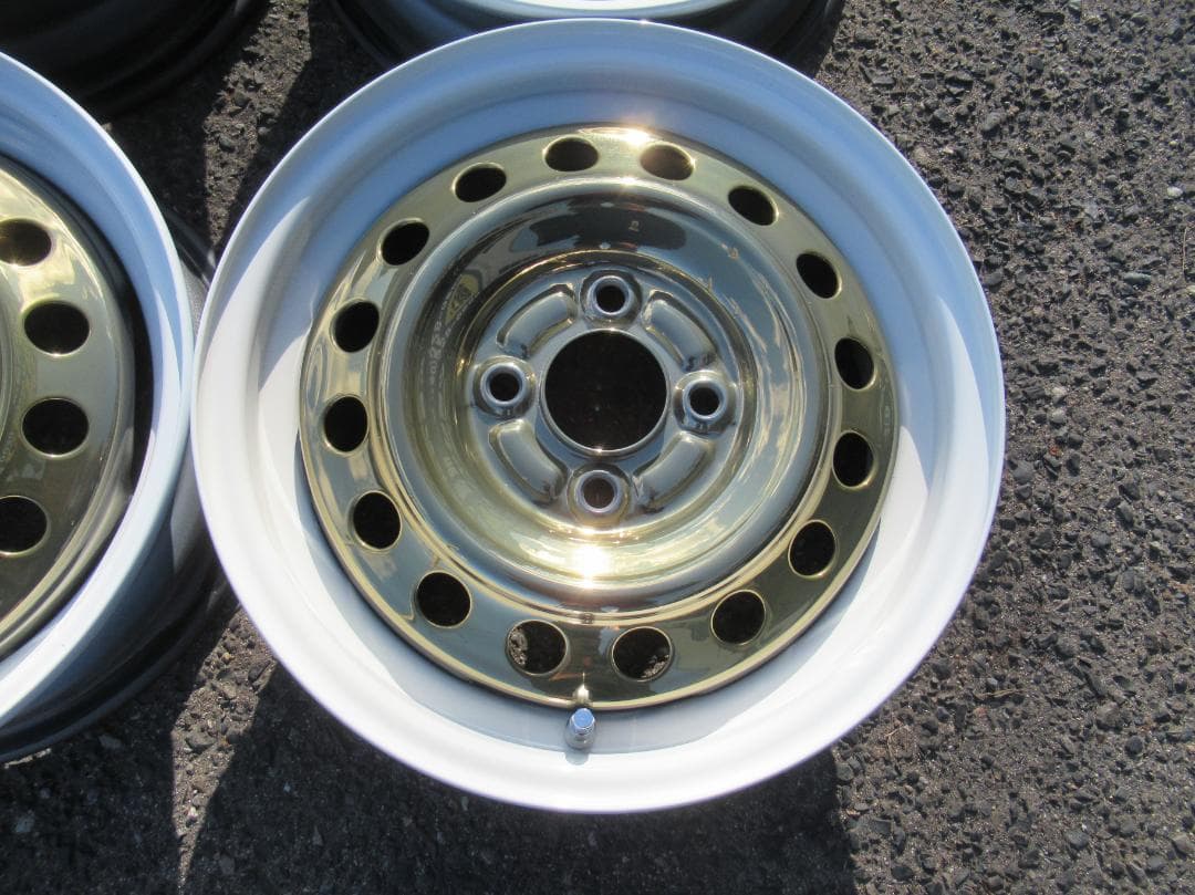 ほんざん☆オーダー塗装　金メッキXホワイトリム　スバル純正　14インチ☆