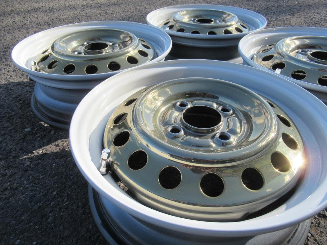 ほんざん☆オーダー塗装　金メッキXホワイトリム　スバル純正　14インチ☆