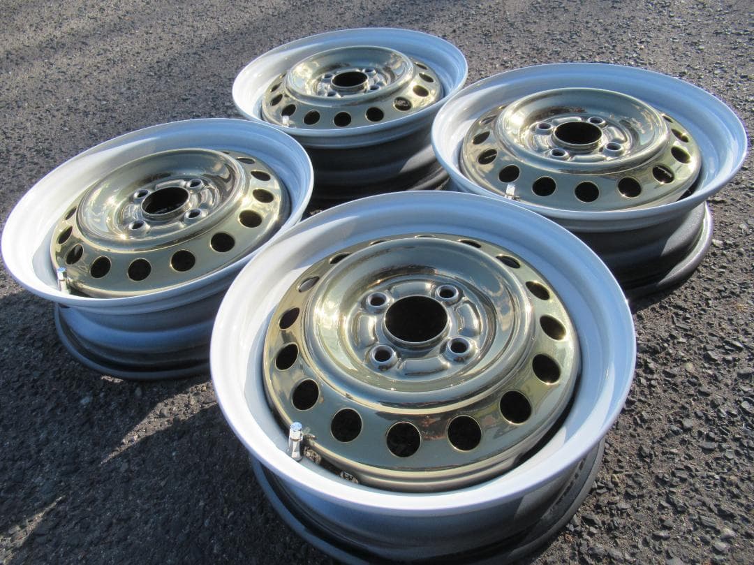 ほんざん☆オーダー塗装　金メッキXホワイトリム　スバル純正　14インチ☆