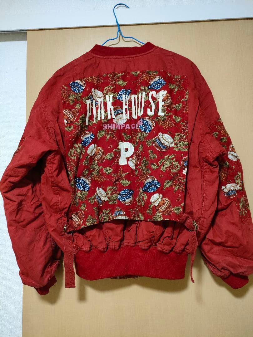 PINK HOUSEピンクハウス ジャム瓶柄 ブルゾンma-1赤レッドゼッケン