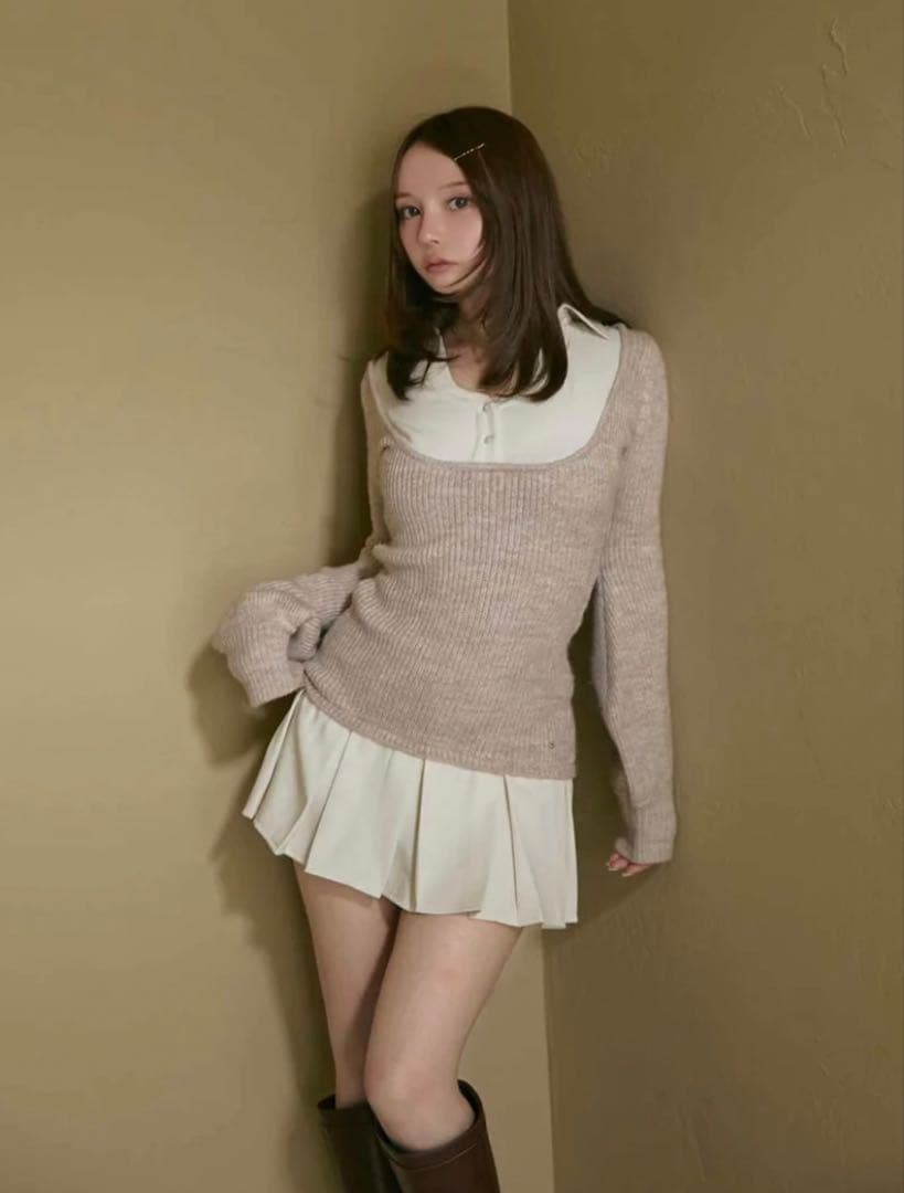 正規品ANDMARY Demi layered mini dress beige